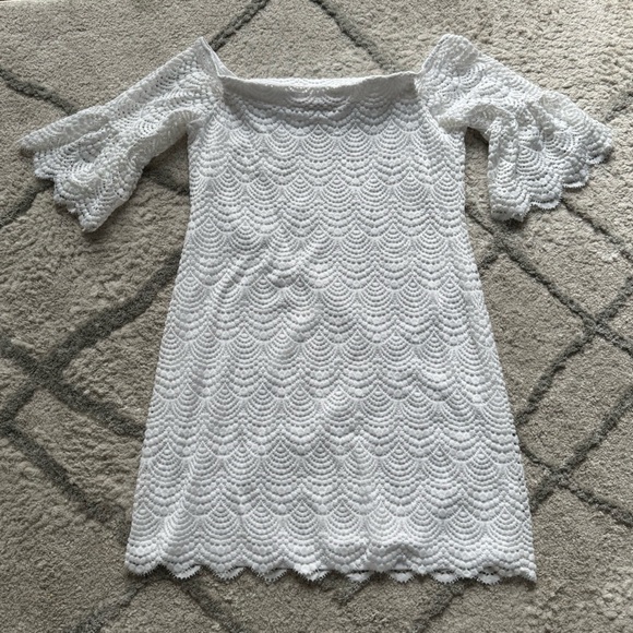 Lilly Pulitzer Lexa white lace Scalloped Stretch 
Lace Off Shoulder Dress XL - Picture 6 of 7